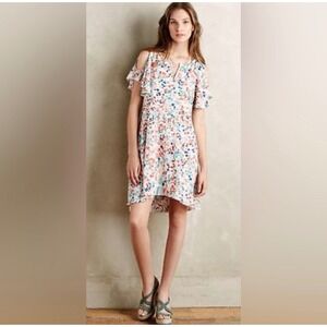 Maeve for Anthropologie Floral Cold Shoulder Dress XS Small Mini EUC